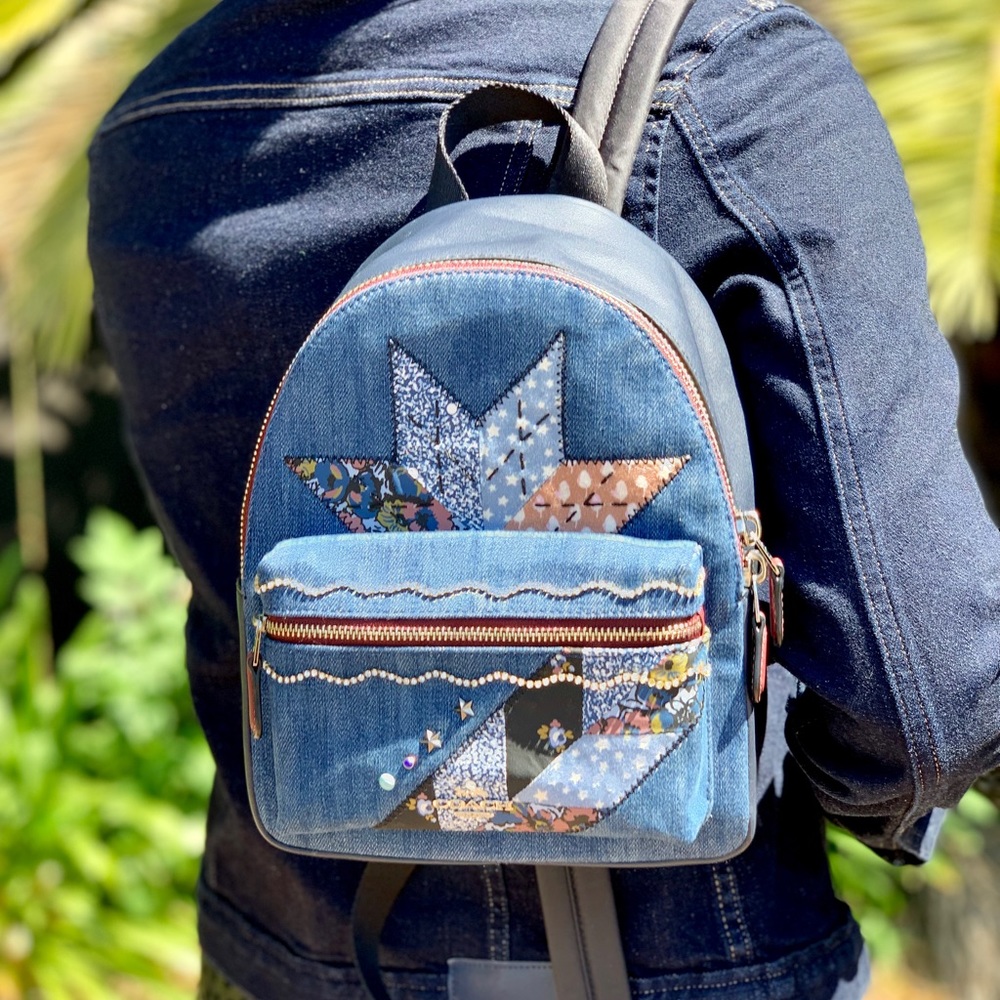 Coach Mini Charlie Star Denim Patchwork Backpack